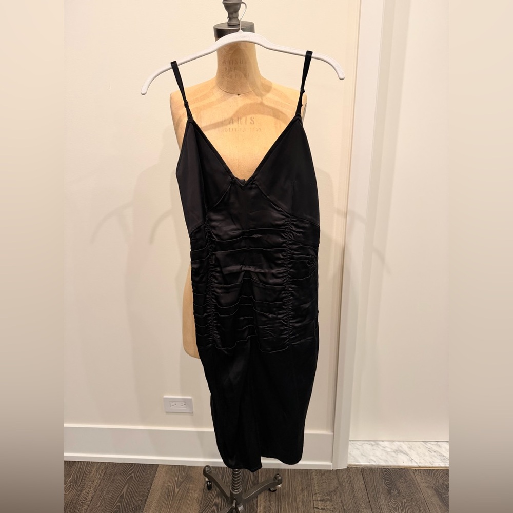 Helmut Lang Black Satin Slip Dress with Knotted details on the straps